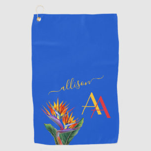 Modern Vibrant Floral Custom Monogram  Golf Towel
