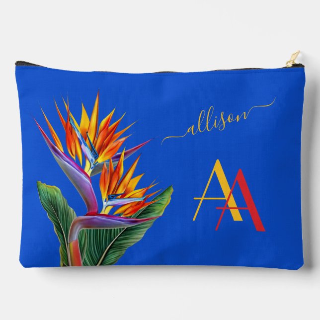 Modern Vibrant Floral Name Custom Monogram  Accessory Pouch (Back)