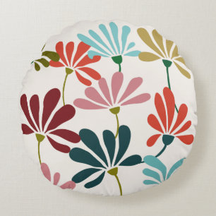 Modern Vibrant Floral Round Pillow