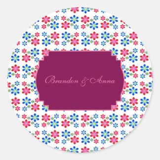 Modern Vibrant Flower Power Wedding Pattern, Classic Round Sticker