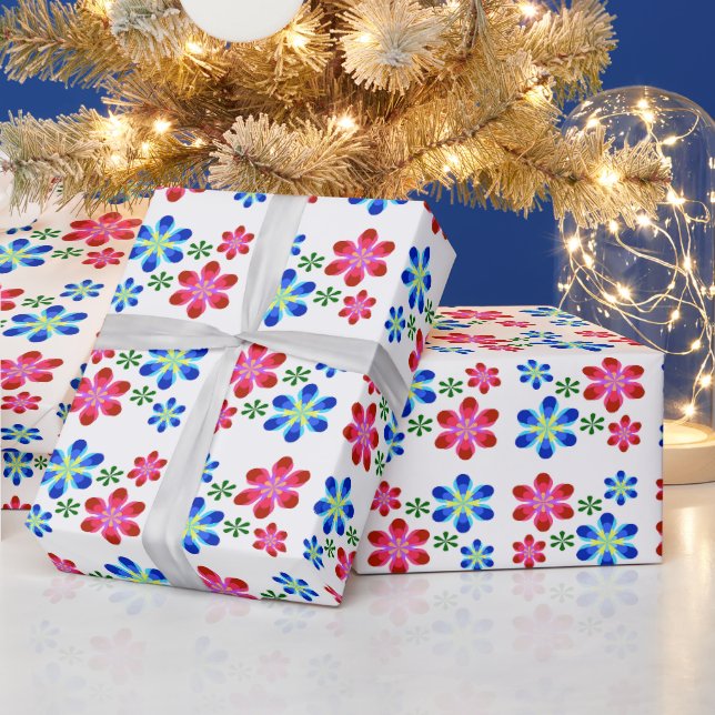 Modern Vibrant Flower Power Wedding Pattern,  Wrapping Paper (Holidays)