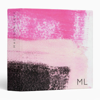 Modern Vibrant Hot Pink Black Ink Monogram Binder