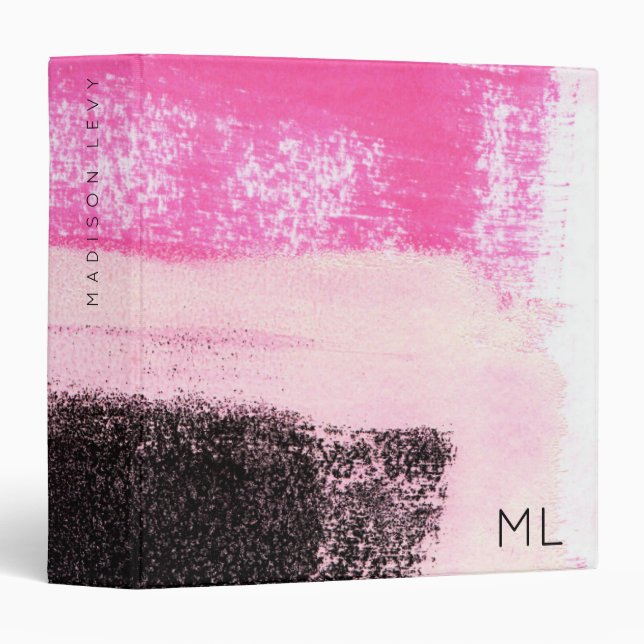 Modern Vibrant Hot Pink Black Ink Monogram Binder (Front/Spine)