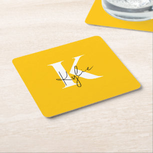 Modern Vibrant Personalized Monogram Name - Square Paper Coaster