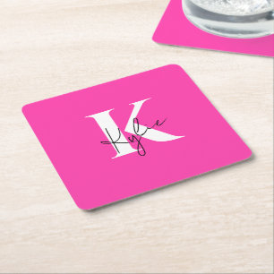 Modern Vibrant Personalized Monogram Name - Square Paper Coaster