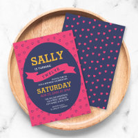 Modern Vibrant Pink and Blue Hearts Birthday