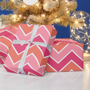 Modern Vibrant Pink and Orange Chevron Wrapping Paper