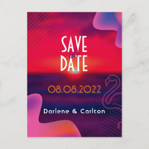 Modern Vibrant Purple Sunset Save The Date Announcement Postcard
