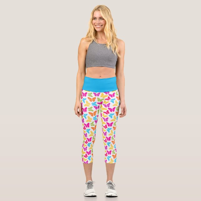 Modern Vibrant Rainbow Butterfly Cute Pattern  Capri Leggings (Front)