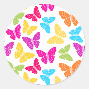 Modern Vibrant Rainbow Butterfly Cute Pattern Classic Round Sticker