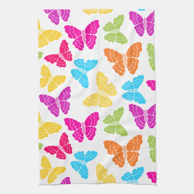 Modern Vibrant Rainbow Butterfly Cute Pattern  Kitchen Towel (Vertical)