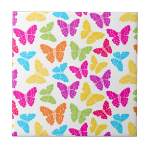 Modern Vibrant Rainbow Butterfly Cute Pattern  Tile