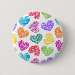 Modern Vibrant Rainbow Doodle Hearts Cute Pattern 2 Inch Round Button