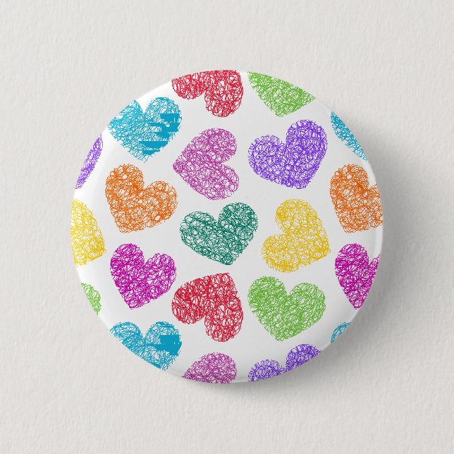 Modern Vibrant Rainbow Doodle Hearts Cute Pattern 2 Inch Round Button (Front)