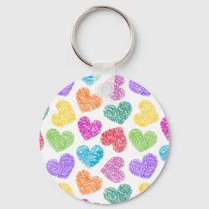 Modern Vibrant Rainbow Doodle Hearts Cute Pattern Keychain