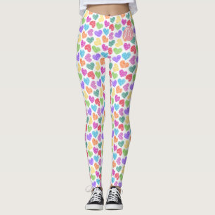 Modern Vibrant Rainbow Doodle Hearts Monogrammed Leggings