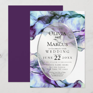 Modern Vibrant Teal Plum Abstract Ink Invitation