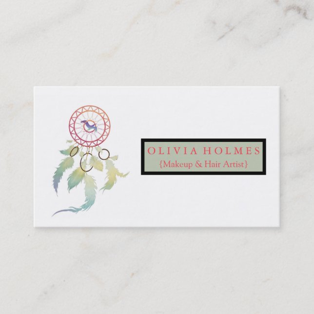 Modern Vibrant Watercolor Bohemian Dreamcatcher Business Card (Front)