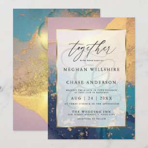 Modern Vibrant Watercolor Gold Mauve Blue Invitation