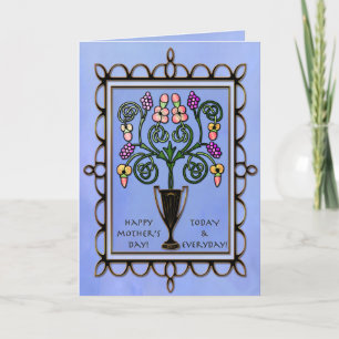Modern Victorian Bouquet on Blue (Personalized) Card