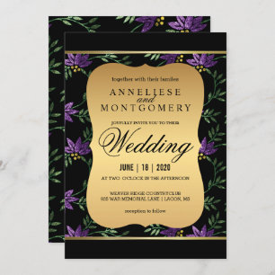 Modern Victorian Purple Glitter Floral Wedding Invitation