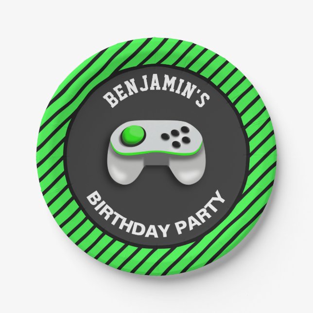Modern Video Game Birthday Party Paper Plate (Front)