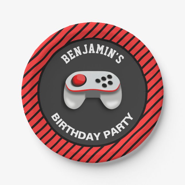 Modern Video Game Birthday Party Paper Plate (Front)