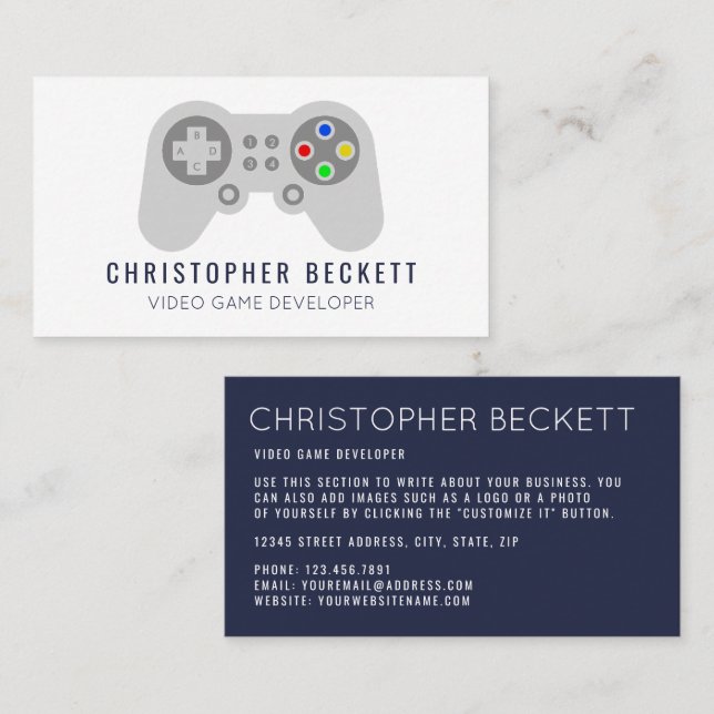 Modern Video Game Developer, Designer Business Card (Front/Back)