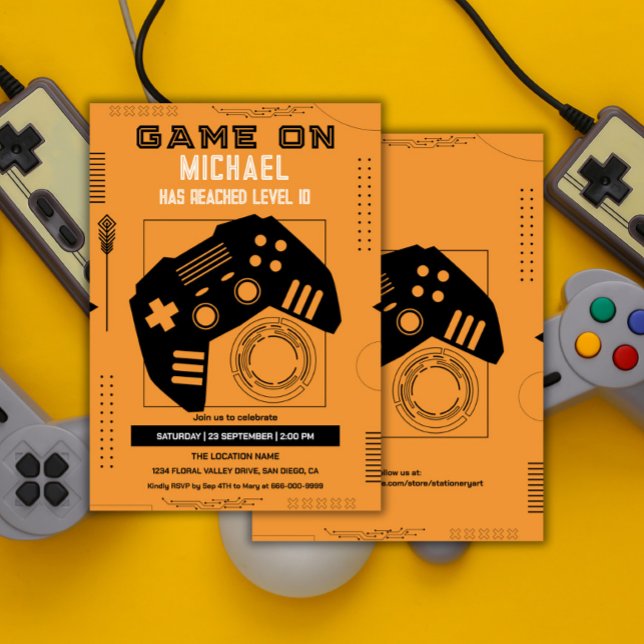 Modern Video Game Level Up Birthday Party Invitation (Video game birthday party invitation)
