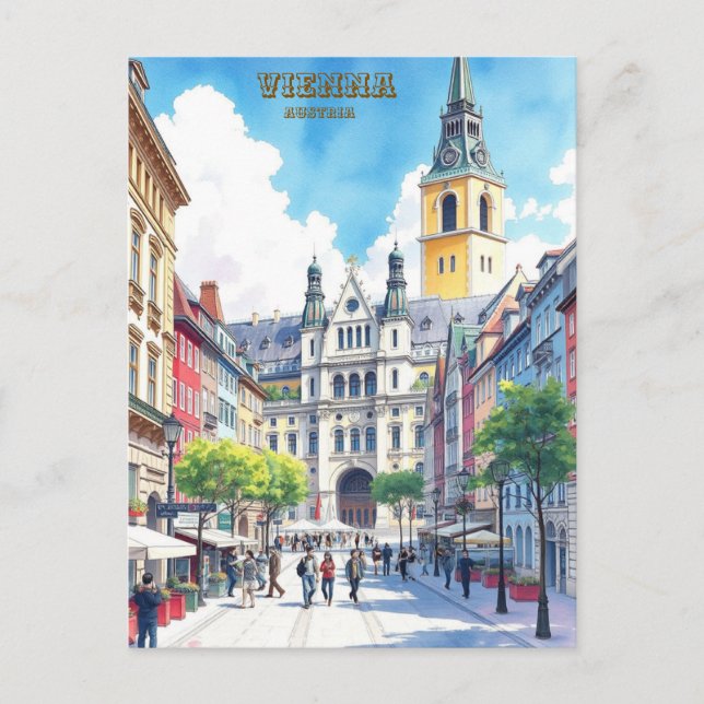 Modern Vienna Austria Watercolor Painting Postcard (Front)
