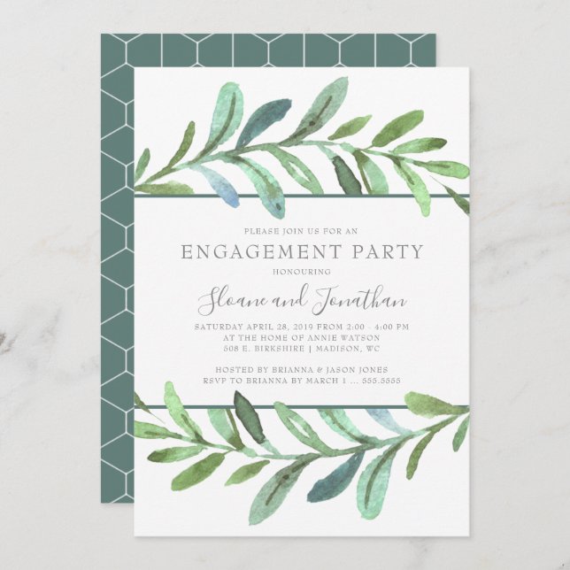 Modern Vines Botanical Engagement Party Invitation (Front/Back)