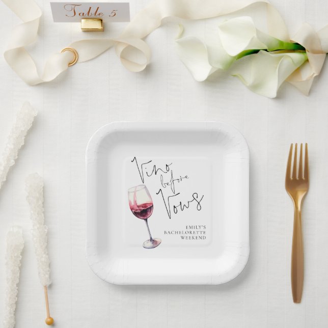 Modern Vino Before Vows Bachelorette Weekend Paper Plate (Wedding)