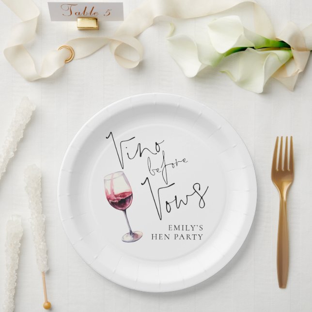 Modern Vino Before Vows Hen Party Paper Plate (Wedding)
