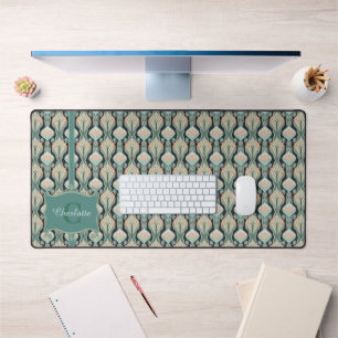 Modern Vintage Abstract Botanical Monogram Pattern Desk Mat