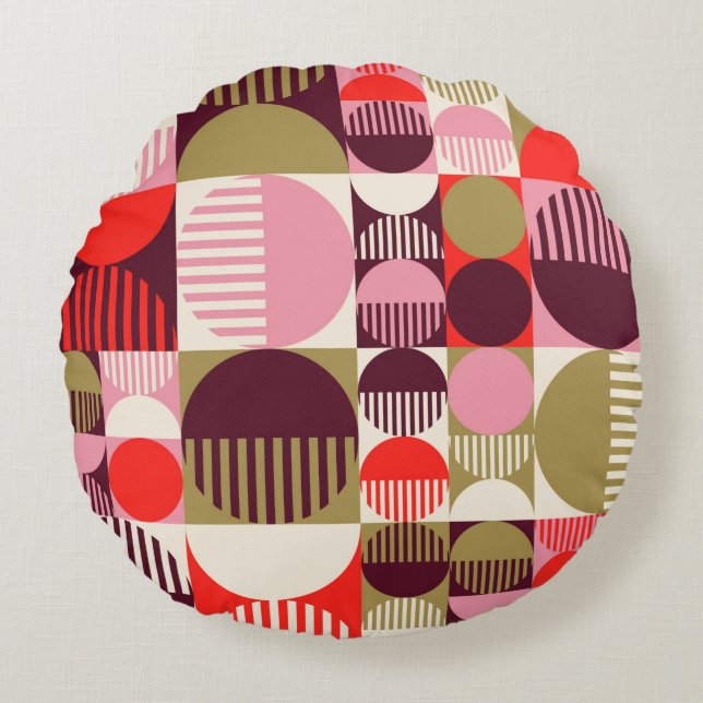 Modern vintage abstract seamless geometric pattern round pillow (Front)