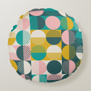 Modern vintage abstract seamless geometric pattern round pillow