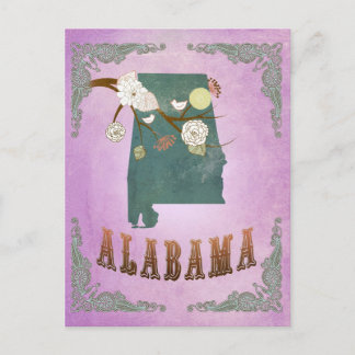 Modern Vintage Alabama State Map- Grape Purple Postcard