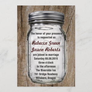 modern vintage barnwood country mason jar wedding invitation