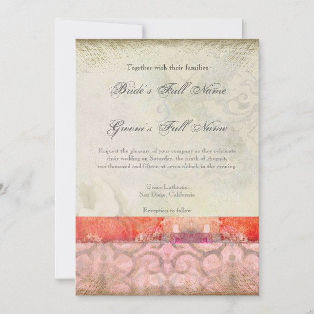 Modern Vintage Baroque Swirls Wedding Dreams, Pink Invitation (Front)