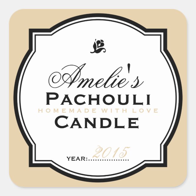 MODERN VINTAGE BEIGE | PERSONALIZED SOAP CANDLE SQUARE STICKER (Front)
