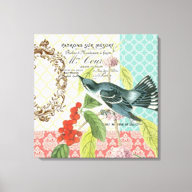 Modern Vintage Bird stretched canvas Print (Front)