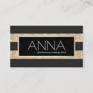 Modern Vintage Black and Gold Sequin Stripes Business Card