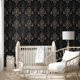 Modern Vintage Black and White Damask Gothic Wallpaper