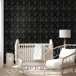 Modern Vintage Black and White Damask Gothic Wallpaper