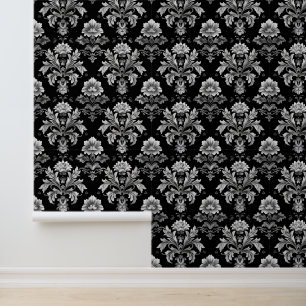Modern Vintage Black and White Damask Gothic Wallpaper