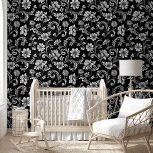 Modern Vintage Black and White Damask Gothic Wallpaper