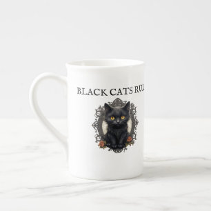 Modern Vintage Black Cat Old Paper Custom Quote Bone China Mug