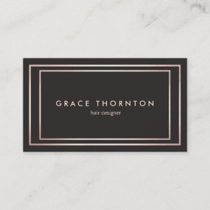 Modern Vintage Black Rose Gold Hair Stylist Salon Business Card