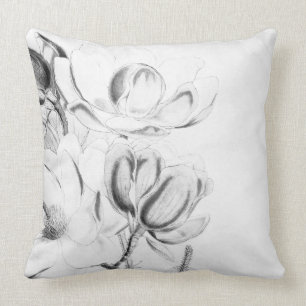 Modern vintage black white watercolor floral throw pillow