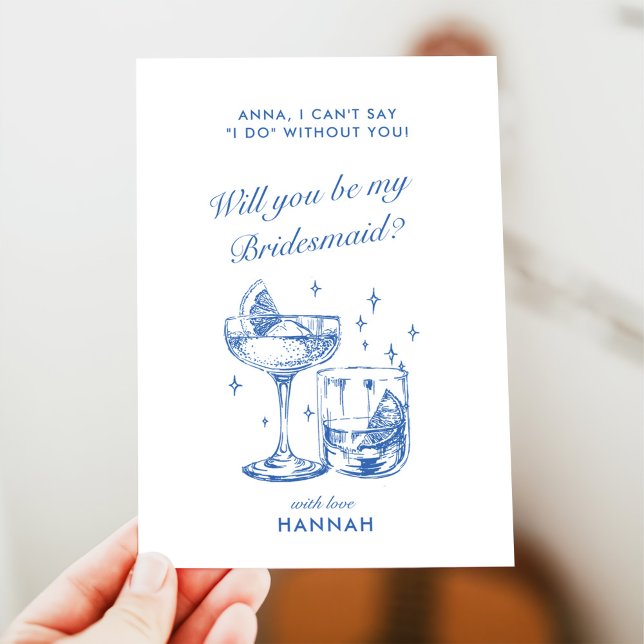 Modern Vintage Blue Bridesmaid Proposal Card (Creator Uploaded)
